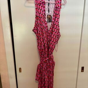 Diane Von Furstenberg DVF Target Sleeveless Pink Modern Geo Jumpsuit